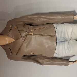 J CREW Collection Taupe Leather Moto Jacket Women's size 2